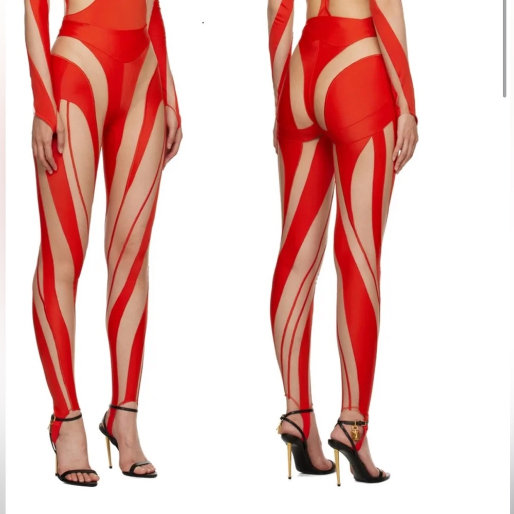 Mugler Red and Cream Anatomical Leggings 34